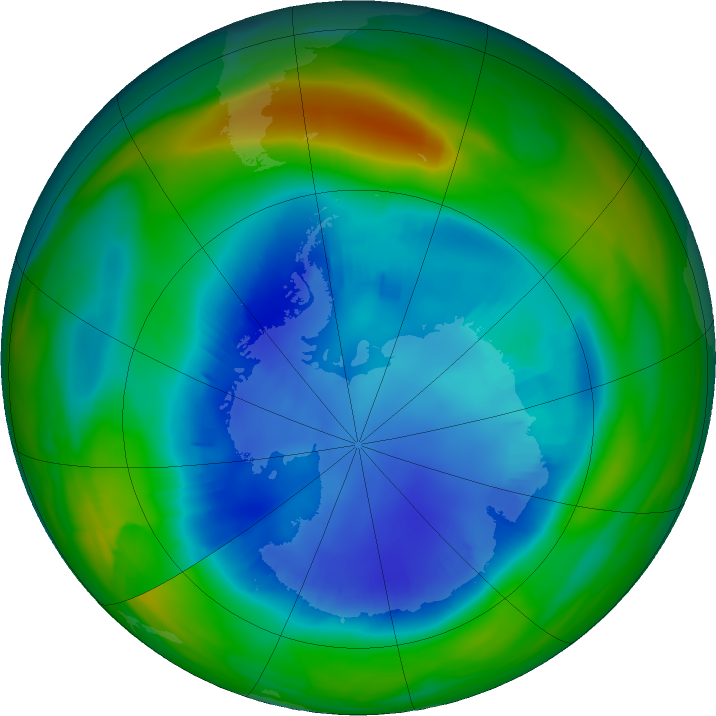 Antarctic ozone map for 20 August 2021